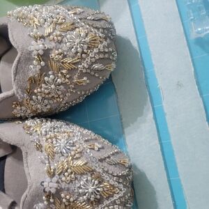 Embroidered Gray and Gold Shoes
